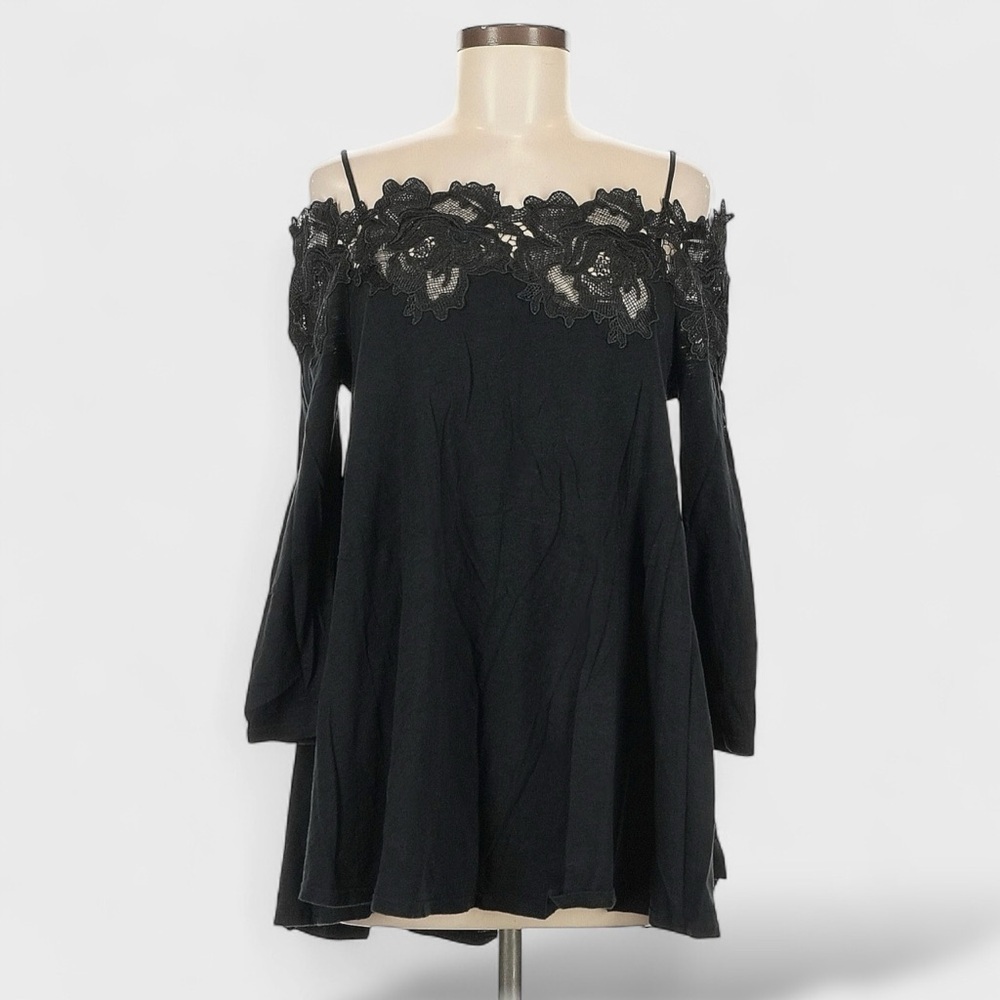 Anthropologie Meadow Rue Top Womens Medium Cold Shoulder Lace Accent Blouse Boho - Picture 2 of 14